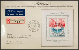 Suiza. Hoja Bloque. SOBRE Yvert 4. 1938. Hoja bloque Aarau 1938. Certificado de - Imagen 1 de 1
