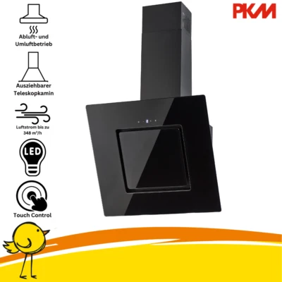 PKM Dunstabzugshaube Wandhaube Kopffreihaube Schräghaube Glas schwarz 50 cm LED