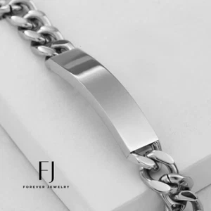 Men's 8.5” Stainless Steel,Bar 12mm Band Cuban Curb Bracelet High Polish Box - Picture 1 of 3
