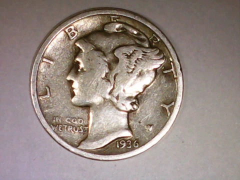 Vintage 1936 P Mercury Dimes, 90% Silver, Better Semi-KEY Date 10C Coin Cover