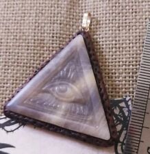 Pendant Natural Moonstone Eye Of Providence Solid 9ct Yellow Gold Protection 
