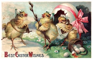 Cartolina d'epoca da collezione festività pasquali pulcini bambino - Foto 1 di 2