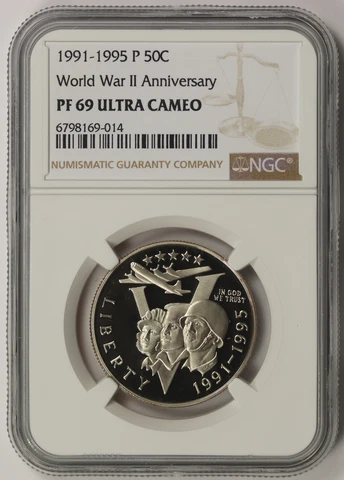 1991-1995-P World War 2 WWII Modern Commemorative 50C Proof PF 69 Ultra Cam NGC Cover