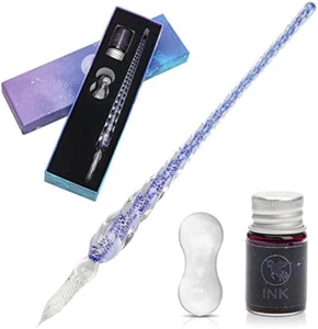Glass Pen Set, Glass Dip Pen with and Pen Holder Art Crystal Glass Pens for Sig - Picture 1 of 6