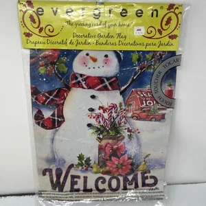 Christmas Barn Snowman Decorative Garden Flag 12”x18 Holidays Welcome NEW - Picture 1 of 9