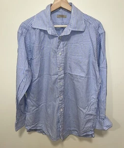 BURBERRY LONDON Mens Dress Shirt Sz 16R Blue Stripes Cotton 23” pit-pitREAD - Picture 1 of 10
