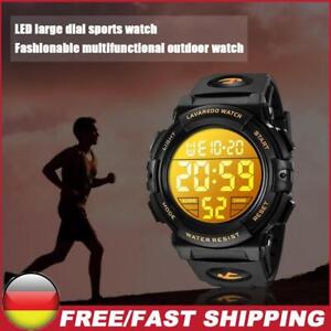 Herren LED Digital Uhr Sport Uhren Alarm Wasserdicht elektronische Armbanduhr