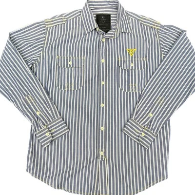 Guess Men's Navy Strip Long Sleeve Button Up Collard Shirt Size XL - Image 1 of 4