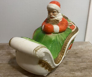 Vintage Poloron Blow Mold Santa In Sleigh - Christmas Indoor / Outdoor