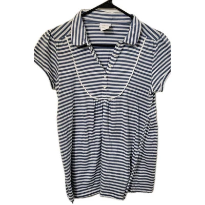 Oh Baby Motherhood  Maternity Stripe Blue White Tie Back Short Sleeve Shirt M - Image 1 of 3