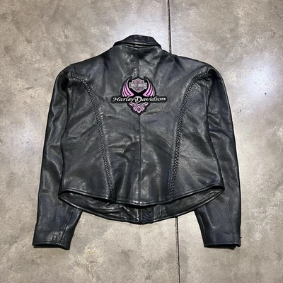 Chaqueta de Cuero Harley Davidson 3XL Negro Rosa Alas Parche Bordado Motociclista Café Foto 1 de 4