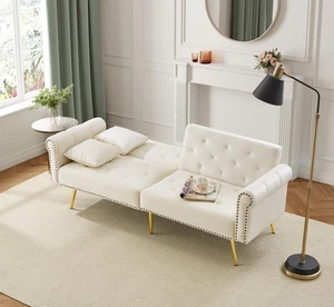 Modernes 2-Sitzer-Schlafsofa – Samtbezug, Rückenlehne mit 3-stufiger Verstellung - Bild 1 von 24