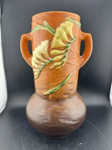 ROSEVILLE KERAMIK USA ORANGE FREESIE 126-10" DOPPELHENKEL VASE UM 1945 - Bild 1 von 11