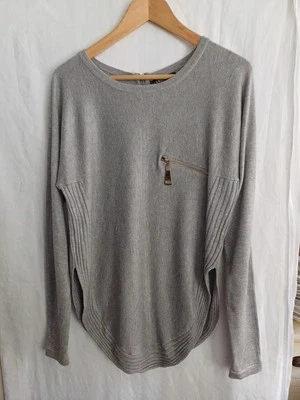 Camiseta de mujer CAMEO ROSE gris cremallera trasera manga larga dobladillo redondo talla M Foto 1 de 4