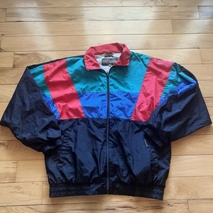 VTG 80s Members Only Jacket Youth Large Neon Color Block Zip Windbreaker Rain - Picture 1 of 7
