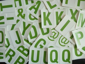 75mm 3" Green on White Sticky Letters, Lettering Stickers, Plastic Labels - Picture 1 of 30