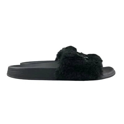 Juicy by Juicy Couture Women's Size 9 Black Logo Faux Fur Slip On Flat Slides - Image 1 of 4