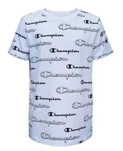 CHAMPION Little Boys Shadow Script Tee All Over Script Print Blue Size 6 - Picture 1 of 2
