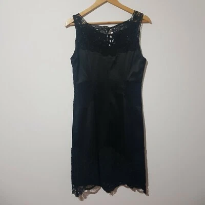 Vestido Karen Millen Talla Uk 8 Negro Satén/Encaje LBD Cóctel Fiesta  Foto 1 de 4