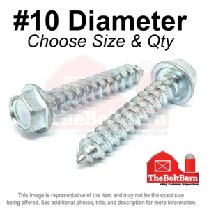 #10 Hex Washer Head Self Tapping Sheet Metal Screws Zinc (Pick Length & Qty) - Picture 1 of 2