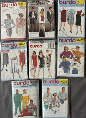 VTG Lot  8 Burda Patterns -3 UNCUT Pants Vest Career Dress Suit Blouse Sz 8-18 - Image 1 of 4