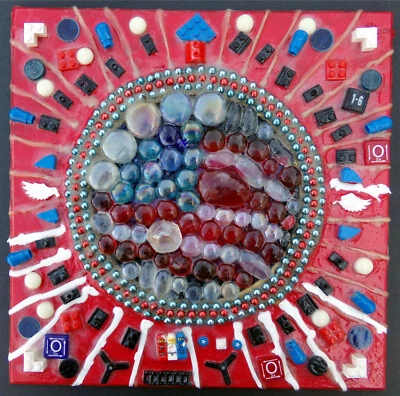 Collage de bandera de arte americano: único original, cuentas Lego Scrabble vidrio acrílico 3D Foto 1 de 4