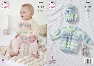 King Cole 6047 Knitting Pattern Baby Top Sweater Hat Blanket in Cosy Love Aran - Picture 1 of 1