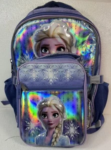 Disney 3d Frozen II Elsa Purple Backpack Detachable Insulated Lunch Bag 2 PC Set - Picture 1 of 13
