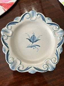Sweden Bo Fajans Handpainted Faience Blue Signed & Numbered Scallop Border Plate - Picture 1 of 5