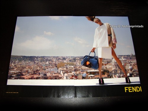 ANNUNCIO STAMPA FENDI 2 pagine autunno 2013 CARA DELEVINGNE sul tetto a Roma LAGERFELD