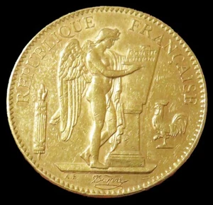 1909 A GOLD FRANCE 100 FRANCS STANDING GENIUS COIN  - Picture 1 of 2