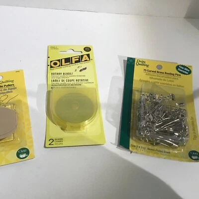 Dritz 3031 Curved Basting Safety Pins, 3 Needle Pullers, 2 Olfa Rotary Blades - Image 1 of 4