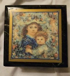 VINTAGE EDNA HIBEL Black MARBLE Stone Jewelry Keepsake Box Mother/child PRISTINE - Picture 1 of 12