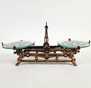 Antique 3K Balance Scale Cast Iron Brass Glass Platforms Apothecary Scale - Picture 1 of 9