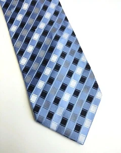 Roberto Villini Couture Handmade 100% Silk Necktie Blue-Silver-Gray - Picture 1 of 6