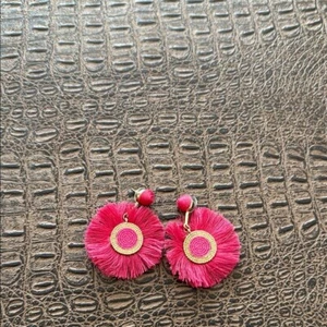 Boho Fringe Tassel Earrings hot pink Gold Circle Drop Statement Earrings 2” - Picture 1 of 5
