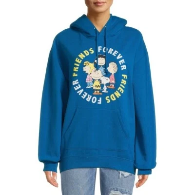 Sudadera con capucha tejida Peanuts Friends Forever Sherpa azul medio para mujer Foto 1 de 4