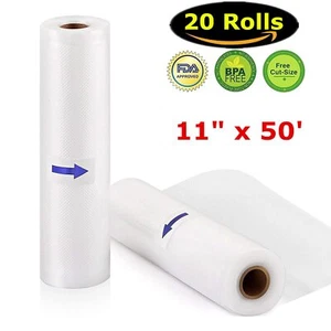20 Rolls 11"x50' Vacuum Sealer Sous Vide Bag Kitchen Food Saver Commercial Grade - Picture 1 of 10