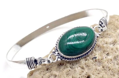 925 Sterling Silver Malachite Gemstone Handmade Jewelry Cuff Bracelet Size-ADJ - Image 1 of 4