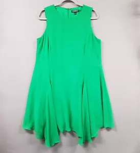 Lauren Ralph Lauren grünes Kleid Damen Gr. 14 A-Linie Taschentuchsaum fließend - Bild 1 von 9
