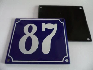 Old French Blue Enamel Porcelain Metal House Door Number Street Sign / Plate 87 - Picture 1 of 1