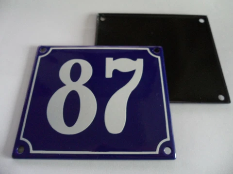 Old French Blue Enamel Porcelain Metal House Door Number Street Sign / Plate 87 Cover