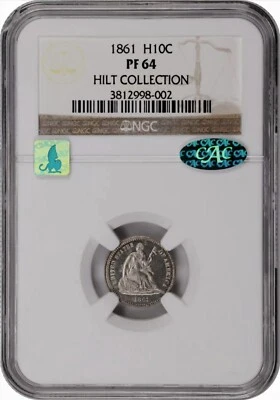 1861 NGC PR64 CAC + CMQ $1,527-APR! Civil War LOWEST POP. PROOF Seated Half Dime - Image 1 of 4
