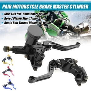 Set 7/8" 22mm Universal Motorcycle Brake Clutch levers Master Cylinder Reservoir - Picture 1 of 28