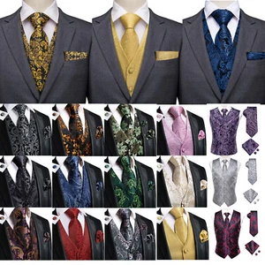 Mens Formal Wedding Waistcoat Floral Paisley Suit Vest Slim Tuxedo Silk Tie Set - Picture 1 of 134