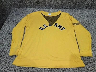 Sudadera Rosa Victoria's Secret Cuello en V Amarillo Rayas Ejército de EE. UU. Logo Pullover M Foto 1 de 4