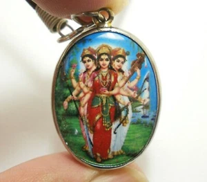 TRIDEVI Laxmi Saraswati Parvati Shakti Hindu Goddess Amulet Om Pendant Necklace - Picture 1 of 8
