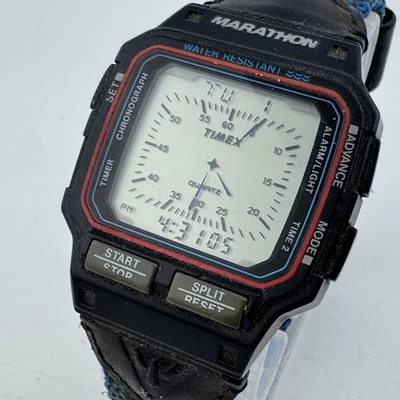 Винтажный Timex марафон цифровой LCD аналоговый часы мужчин черный сигнализации Chrono новый аккумулятор - Изображение 1 из 4