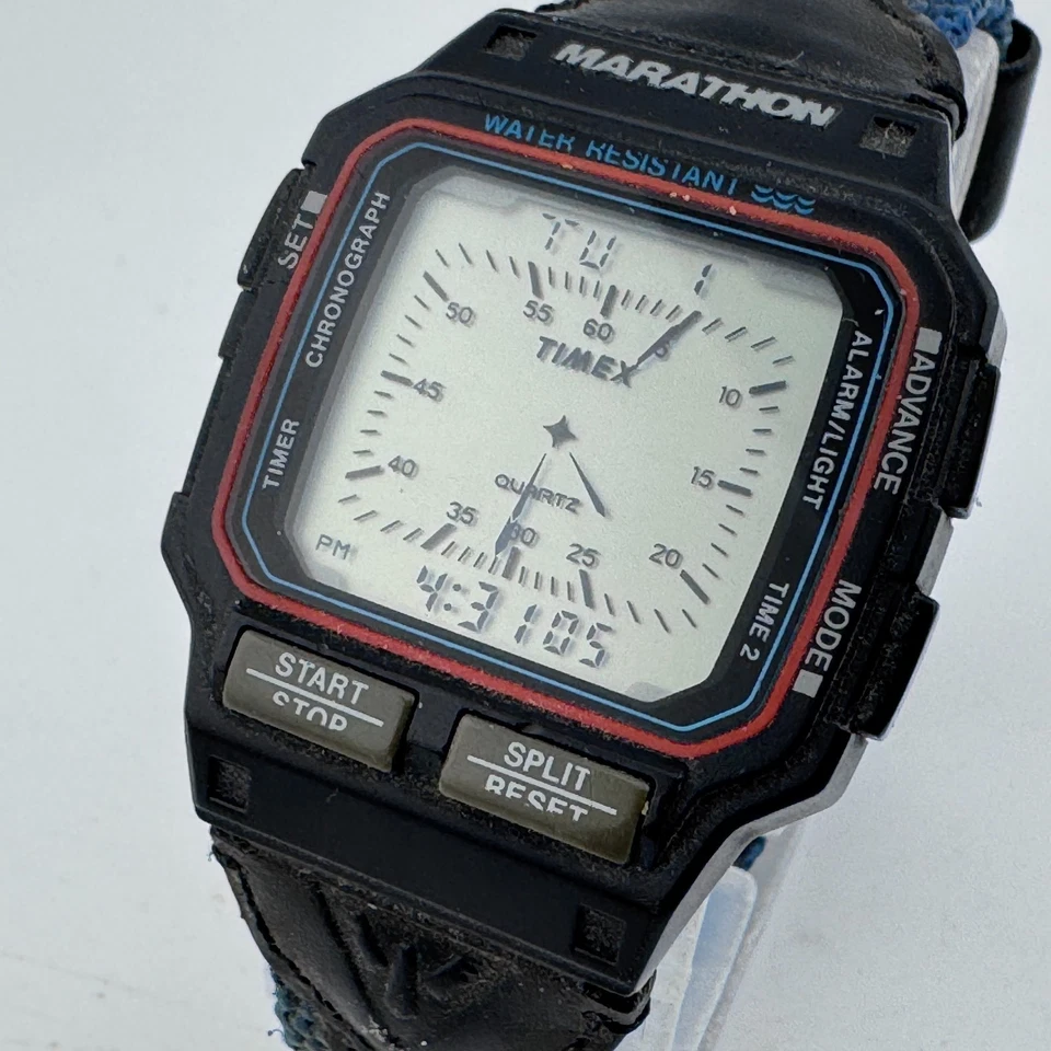 De Colección Timex Marathon Digital LCD Reloj Analógico Hombres Negro Alarma Cronógrafo Batería Nueva Foto 1 de 4
