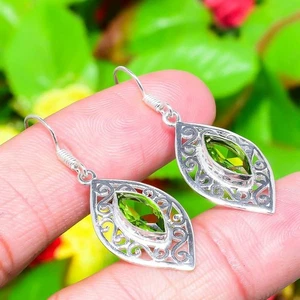 Peridot Gemstone Handmade 925 Sterling Silver Jewelry Earring 1.73" D736 - Picture 1 of 4